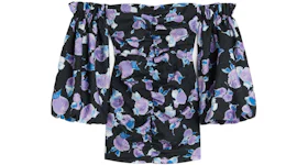ROTATE H&M Crinkle Puff Sleeve Dress Blurry Flower Bougainvillea