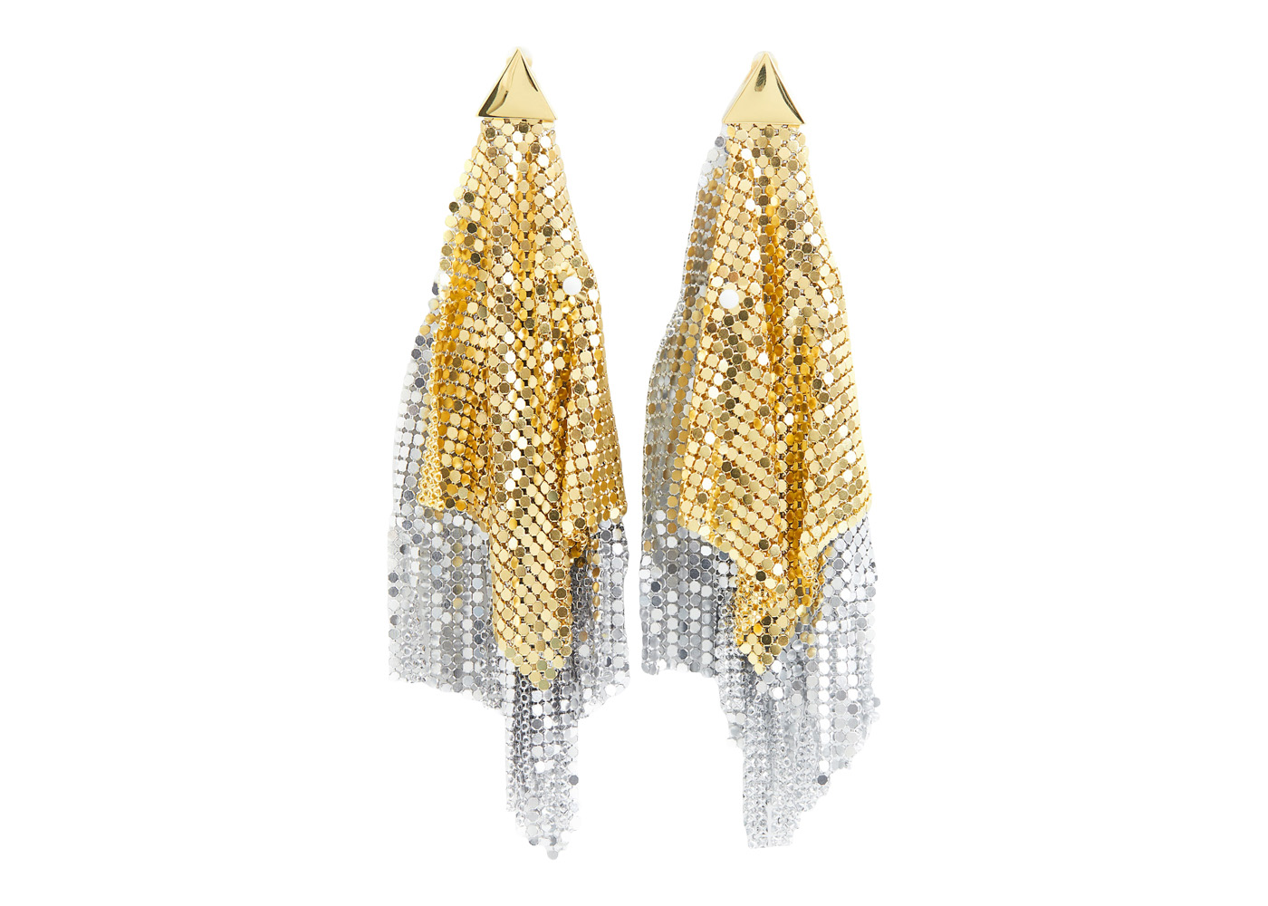 Rabanne H&M Metal-Mesh Clip Earrings with Fringe Gold/Silver