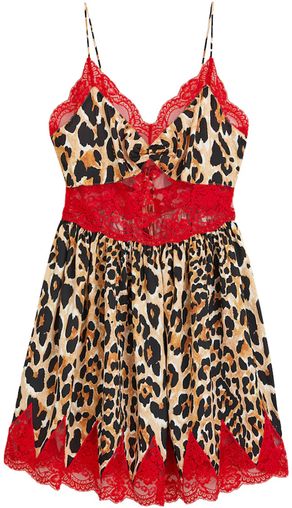 Rabanne H&M Lace-Trimmed Satin Slip Dress Leopard-Print - FW23 - US