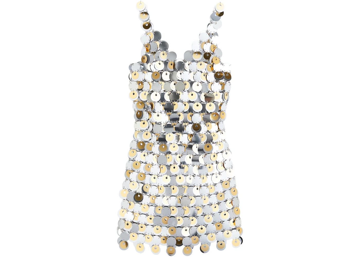 Rabanne H&M Sequin-Disc Mini Dress Silver/Gold - FW23 - US Rabanne H&M Sequin-Disc Mini Dress Silver/Gold - FW23 - US