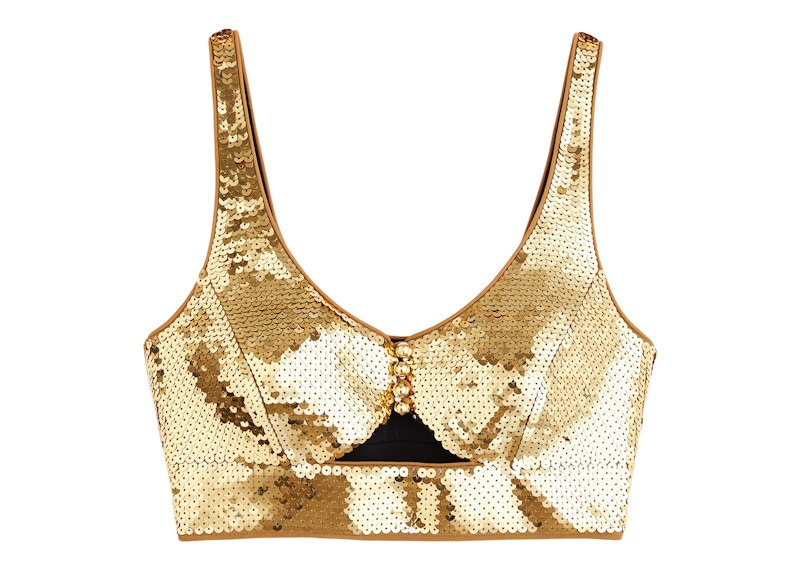 Rabanne H M Sequined Crop Top Gold FW23 US