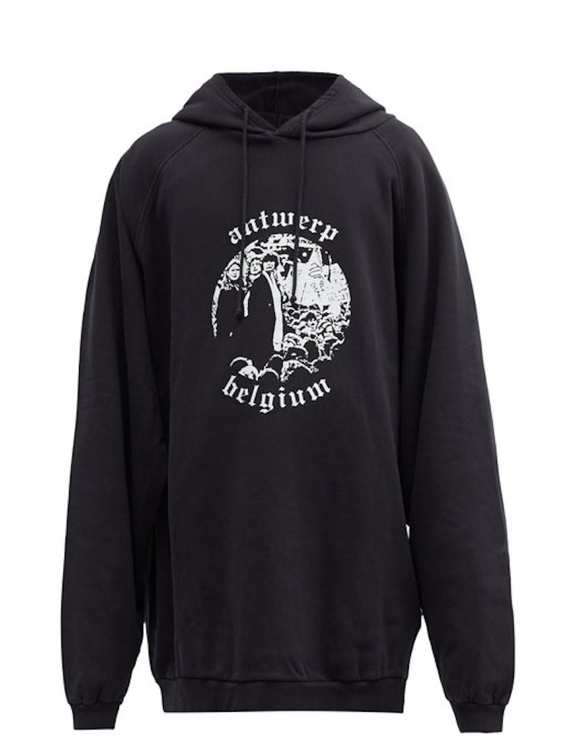 Raf Simons Archive Redux AW01 Antwerp-Print Cotton-Jersey Hooded Sweatshirt  Black