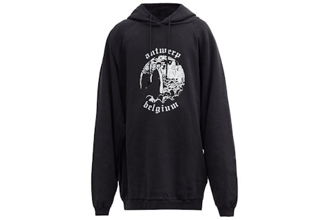 Raf Simons Archive Redux AW01 Antwerp-Print Cotton-Jersey Hooded