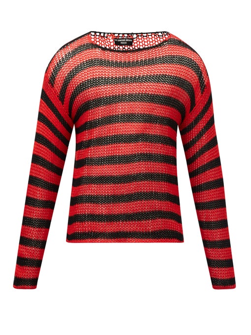 Raf Simons Archive Redux SS97 Striped Open Knit Cotton Sweater Red