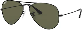 Ray-Ban Aviator Classic Polarized Sunglasses Polished Black Frame/Green Lens (RB3025 002/58 58-14)