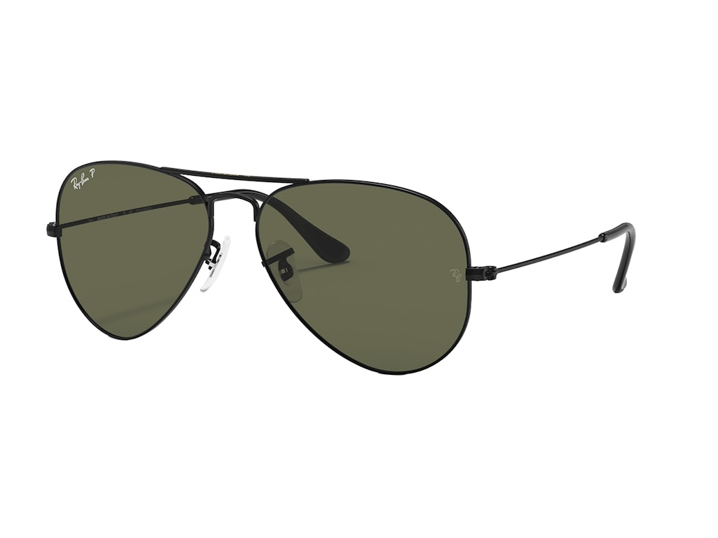 Pre-owned Ray Ban Ray-ban Aviator Classic Polarized Sunglasses Polished Black Frame/green Lens (rb3025 002/58 58-14)