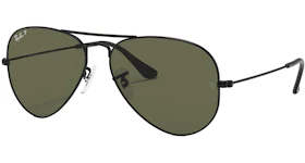 Ray-Ban Aviator Classic Polarized Sunglasses Polished Black Frame/Green Lens