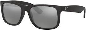 Ray-Ban Justin Rubberised Sunglasses Black/Mirrored Grey/Silver (RB4165 622/6G 51)