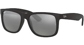 Ray-Ban Justin Rubberised Sunglasses Black/Mirrored Grey/Silver (RB4165 622/6G 51)