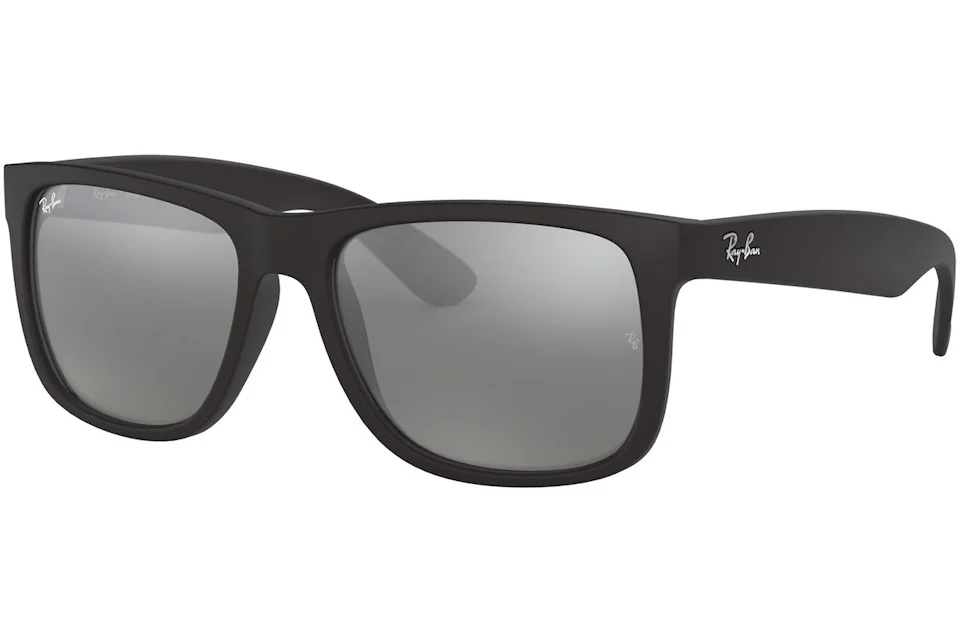 Ray-Ban Justin Rubberised Sunglasses Black/Mirrored Grey/Silver (RB4165 ...