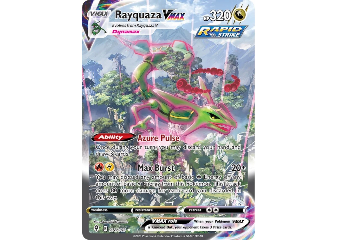 Rayquaza Vmax 2021 Pokmon Scarlet & Violet Evolving Skies Ultra Rare Vmax 218/203 Ungraded - 2021 - US Rayquaza Vmax 2021 Pokmon Scarlet & Violet Evolving Skies Ultra Rare Vmax 218/203 Ungraded - 2021 - US
