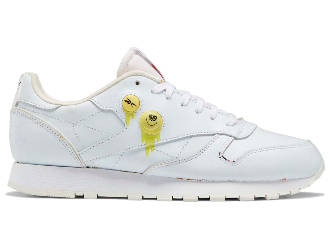 Pre-owned Reebok Classic Leather Pump 50th Anniversary Smiley In Footwear White/footwear White/chalk