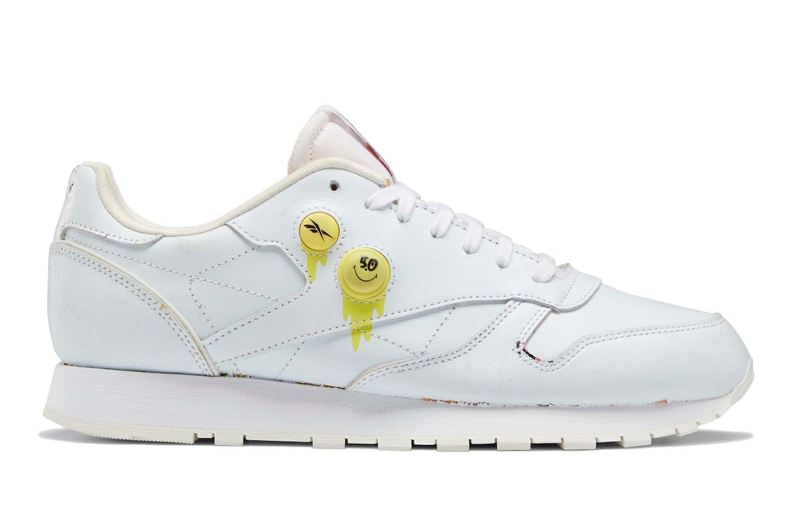 Pre-owned Reebok Classic Leather Pump 50th Anniversary Smiley In Footwear White/footwear White/chalk