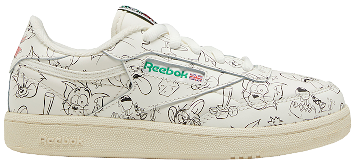 Pre-owned Reebok Club C Tom & Jerry All-over (ps) In Chalk/paper White-excellent Red