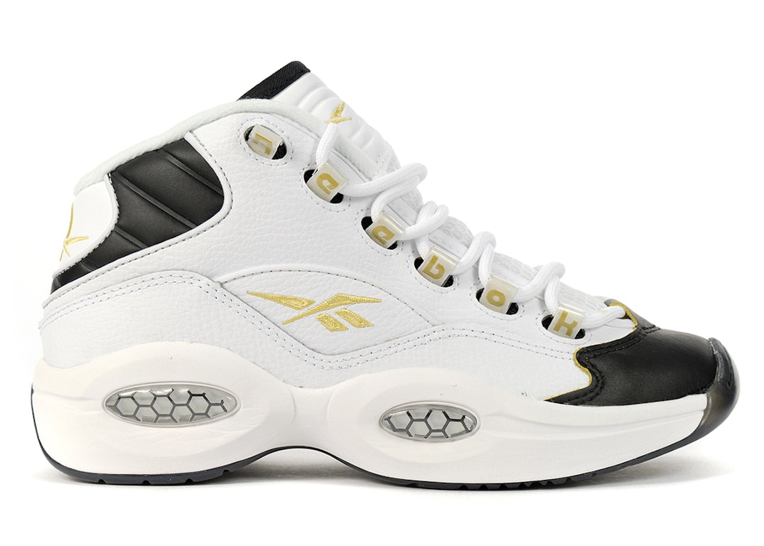 Pre-owned Reebok Question Mid Black Toe (gs) In White/black/gold Metallic