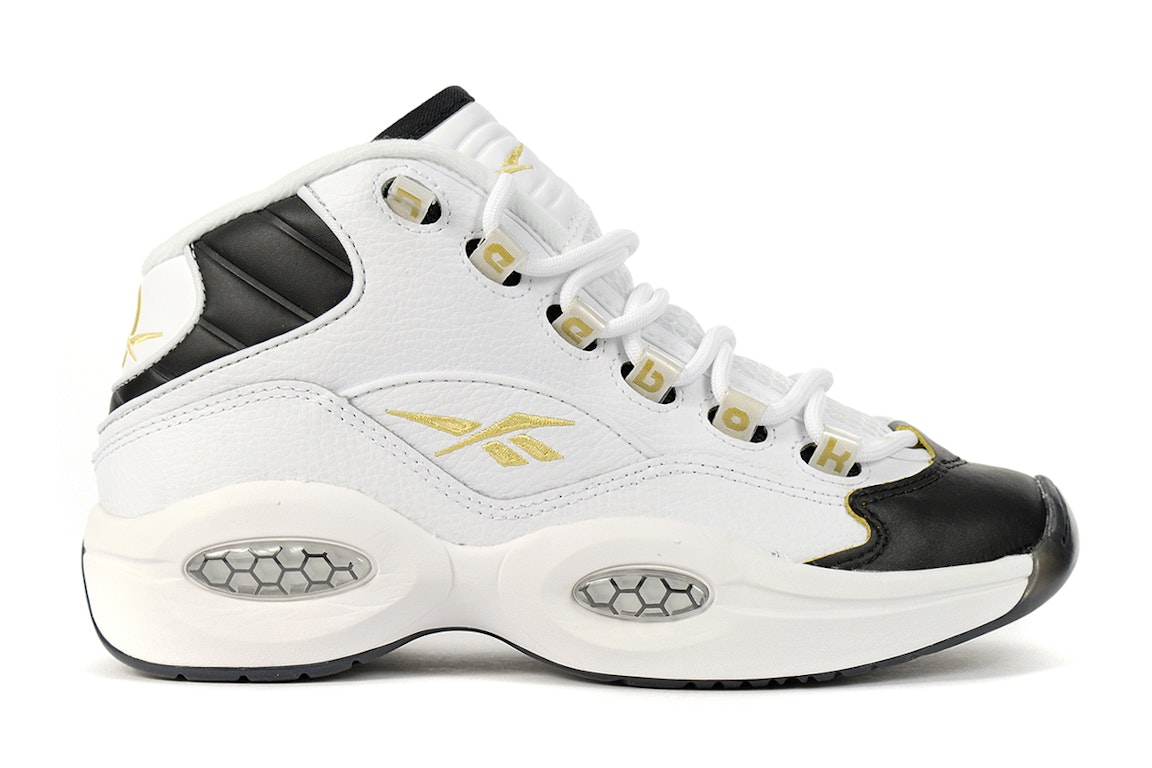 Pre-owned Reebok Question Mid Black Toe (gs) In White/black/gold Metallic