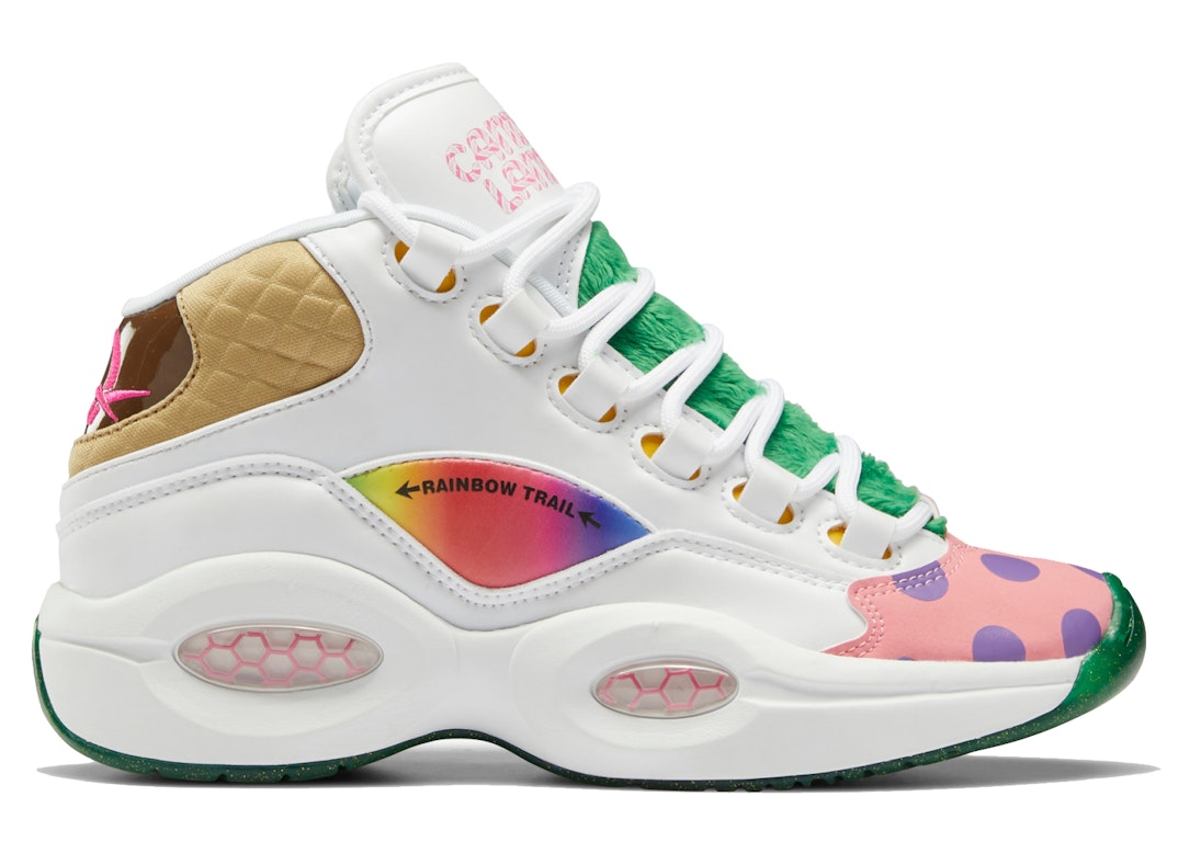 Pre-owned Reebok Question Mid Candy Land (gs) In White/pixie Pink/goal Green