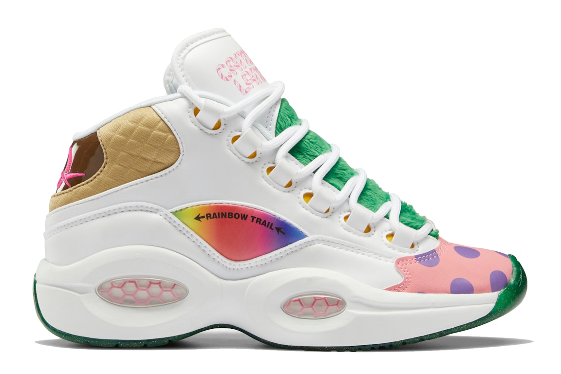 Pre-owned Reebok Question Mid Candy Land (gs) In White/pixie Pink/goal Green