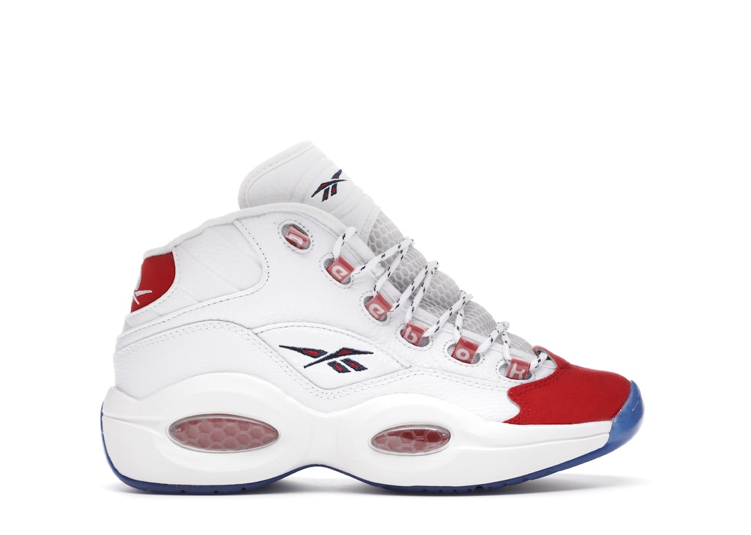 Pre-owned Reebok Question Mid Red Toe 25th Anniversary (gs) In White/white-red