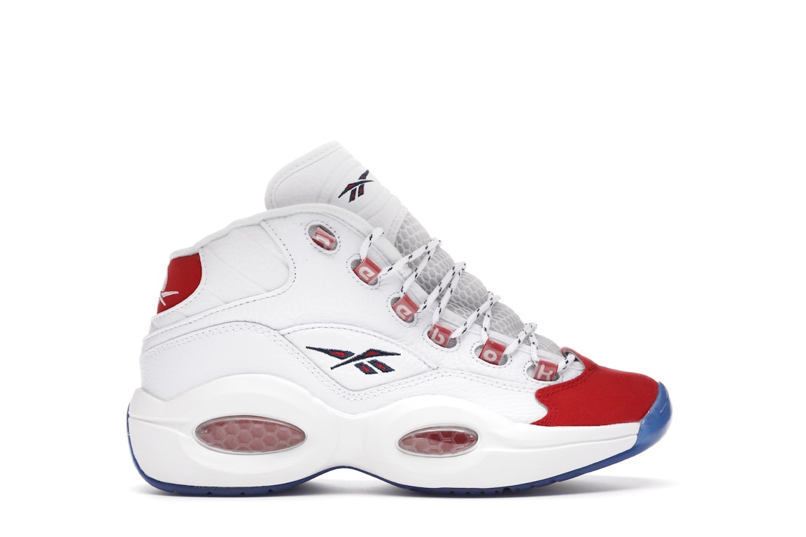 Pre-owned Reebok Question Mid Red Toe 25th Anniversary (gs) In White/white-red