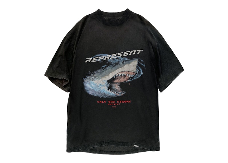 Represent Only The Strong Survive Shark T-Shirt Vintage Black