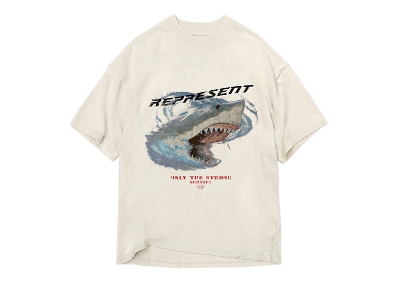 Represent Only The Strong Survive Shark T-Shirt Vintage White