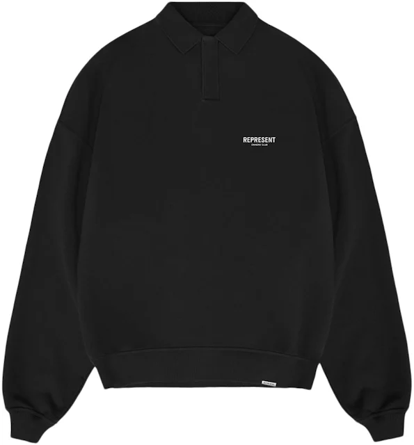 Represent Owners Club Long Sleeve Polo Sweater Black - FW23 Men's - US