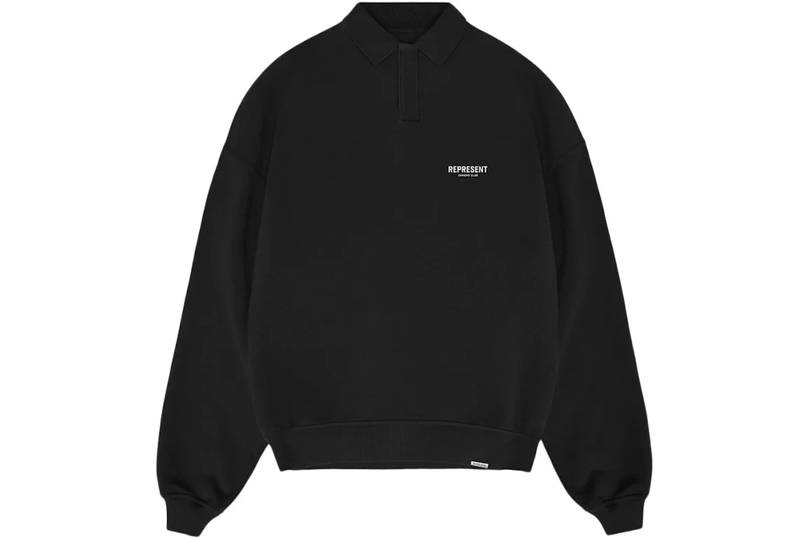 Represent Owners Club Long Sleeve Polo Sweater Black - FW23 Hombre - MX