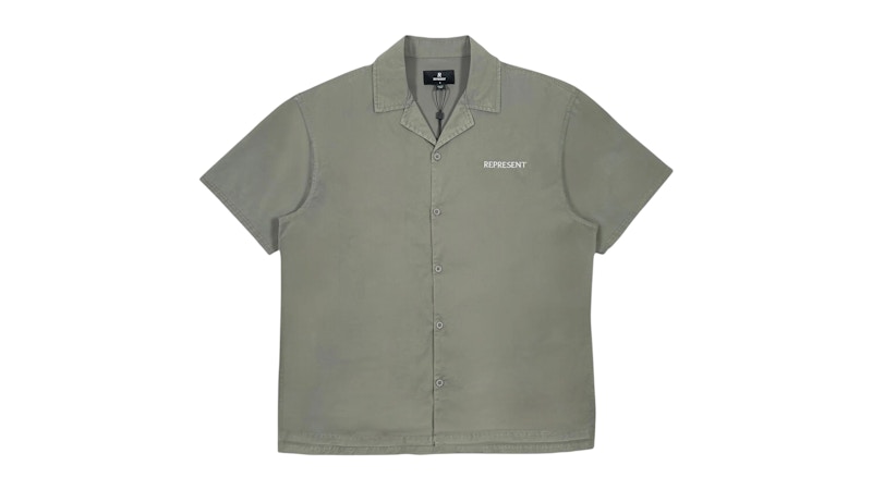 Pre-owned Represent Men's  Script Camp Collar Shirt In Mid Khaki