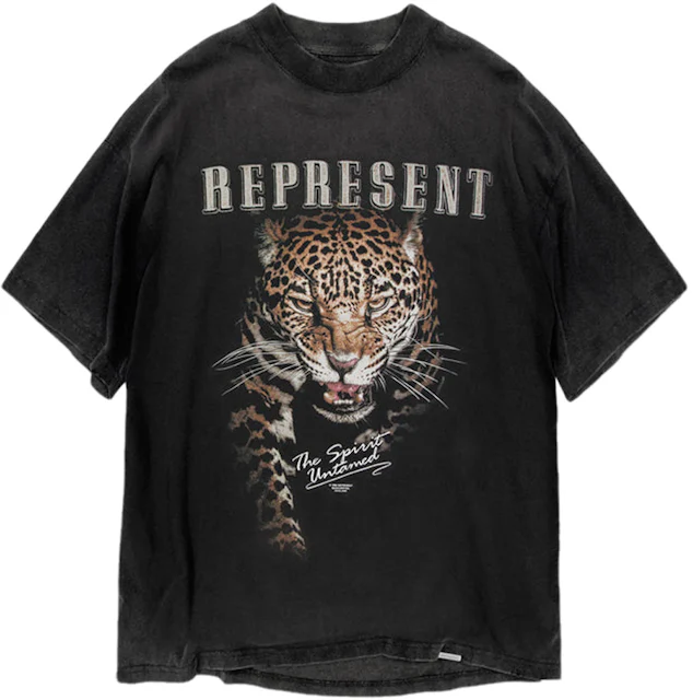 Represent The Spirit Untamed Leopard T-Shirt Vintage Black Men's - SS22 ...