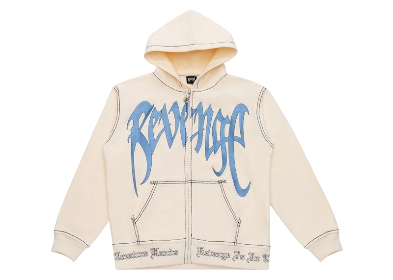 Revenge Contrast Embroidered Zip Hoodie Cream Blue Men s SS24 GB