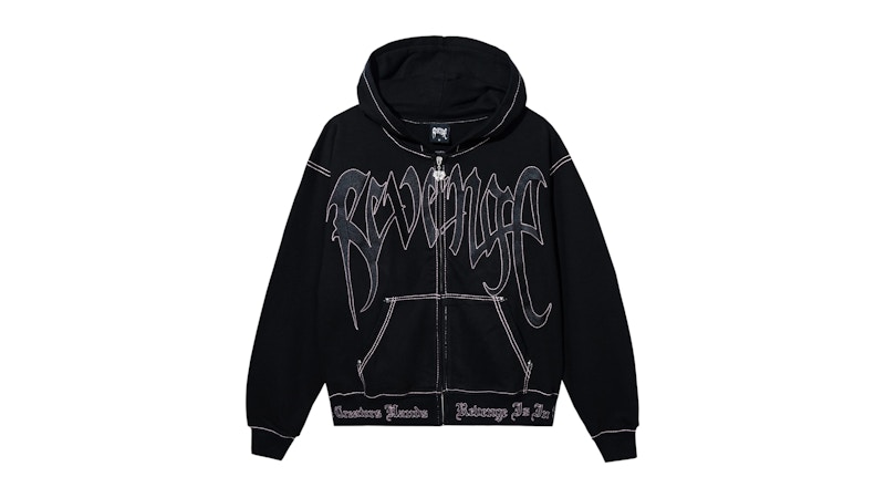 Pre-owned Revenge Men's  Contrast Skull Embroidered Zip Sweatshirt In Black/pink In Multi