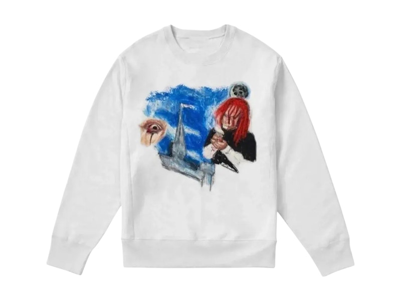 Pre-owned Revenge Men's Crayon Trippie Redd Crewneck Sweatshirt In White