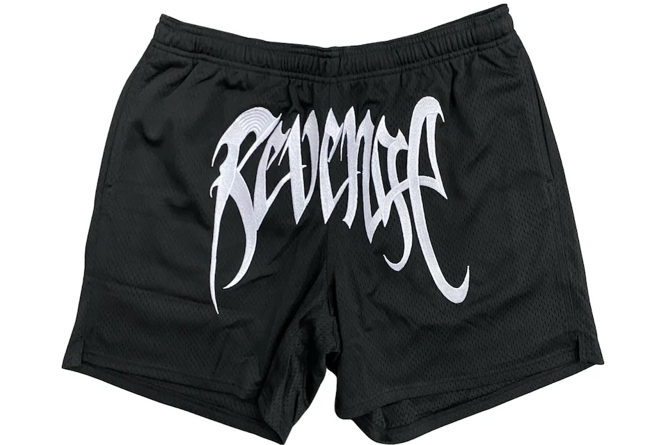 Revenge Embroidered Mesh Shorts Black