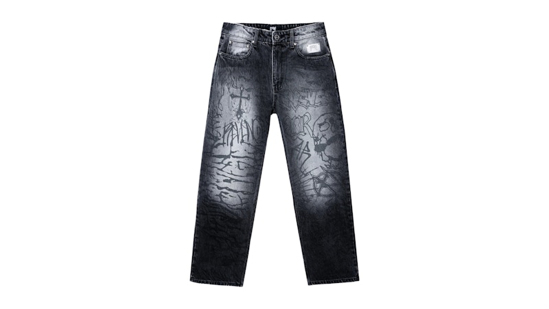 Revenge Graffiti Denim Pant Washed Black/Black Men's - FW25 - US