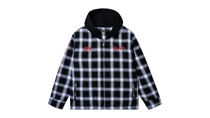 Pre-owned Revenge Men's Xxxtentacion Kill Hooded Flannel In Black/red