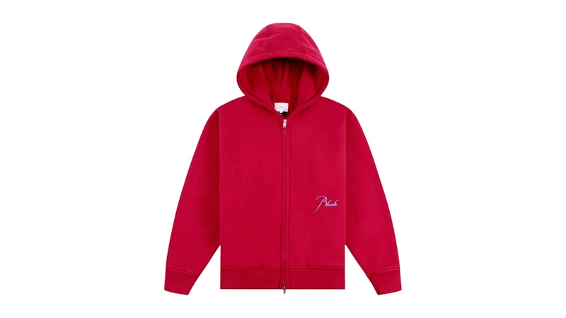 Rhude Classique Riviera Zip Up Hoodie Red/Sky Blue