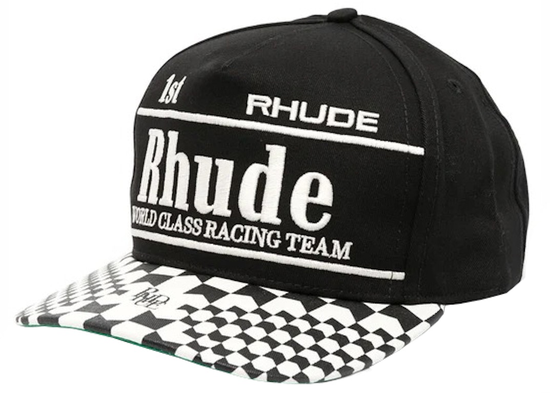 Pre-owned Rhude Finishline Snapback Hat Black/white