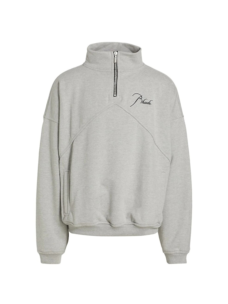 Rhude Half-Zip Logo Sweatshirt Jacket Heather Grey Men's - US