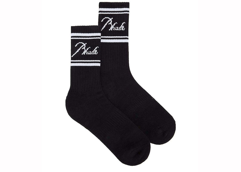 RHUDE Pre-owned Script Logo Sock In Black/white In Multi
