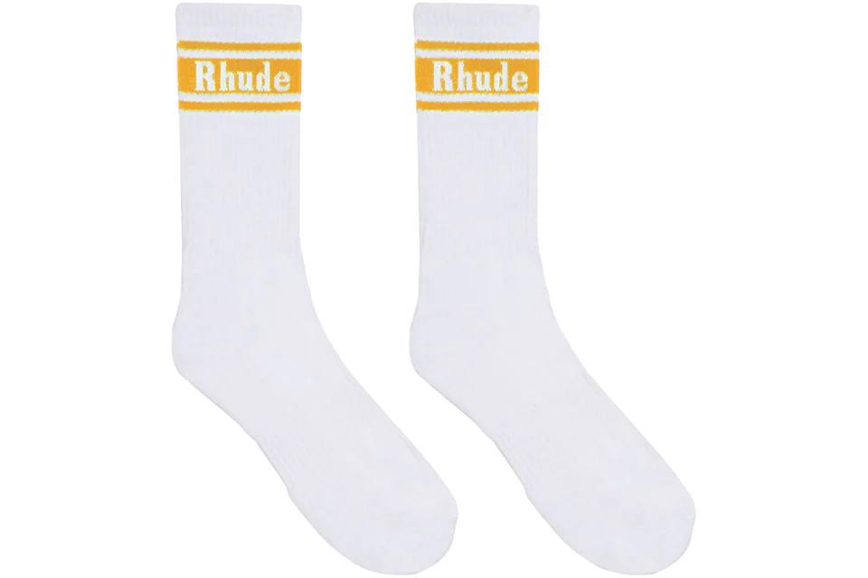 Rhude Stripe Logo Socks White/Yellow