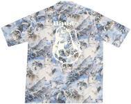 Rhude Wolves SS Button Up in Wolves Print Shirt Blue