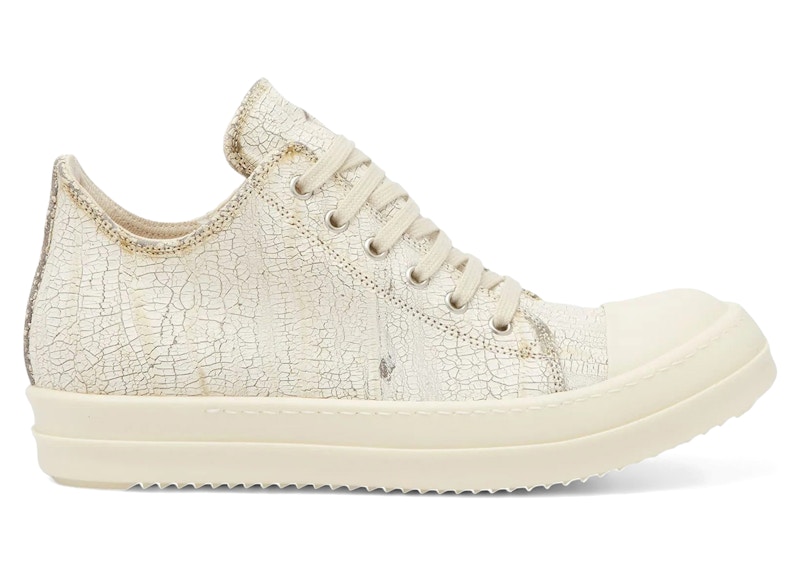 Rick Owens DRKSHDW Low Denim Cracked Leather (Women's) Sneakers in Milk