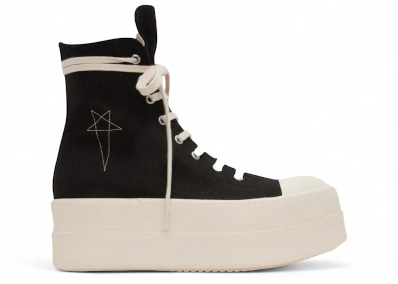 RICK OWENS Pre-owned Men's Hollywood Drkshdw Double Bumper High Brushed Cotton Sneakers In Black/pearl/milk In Multi