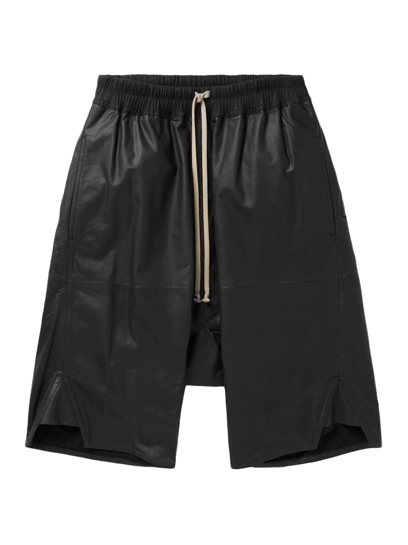 Rick Owens Leather Drawstring Shorts Black メンズ - JP