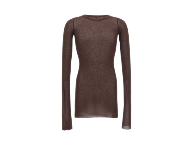 Pre-owned Rick Owens Men's  Rib Long Sleeve T-shirt In Mahogany In Brown