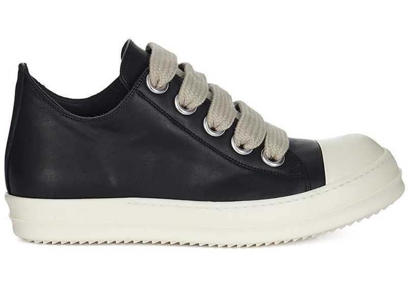 Men's Rick Owens Temple Jumbolace Low Full Grain Cow Leather Sneakers in Black/Milk