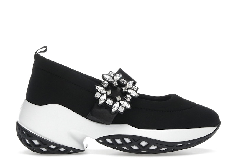 Pre-owned Roger Vivier Viv' Run Babies White Crystal Buckle (women's) Sneakers In Black