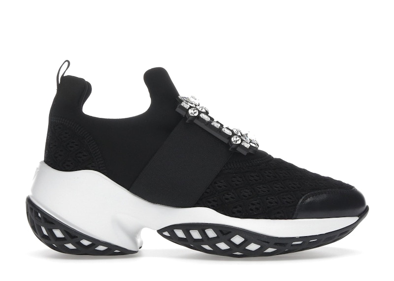 Pre-owned Roger Vivier Viv' Run Fabric White Crystal Buckle (women's) Sneakers In Black