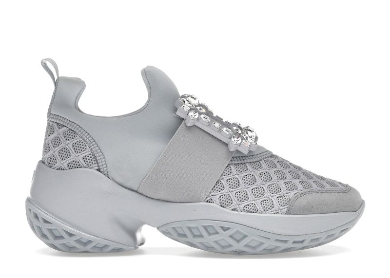Pre-owned Roger Vivier Viv' Run Fabric Crystal Buckle (women's) Sneakers In Grey In Gray